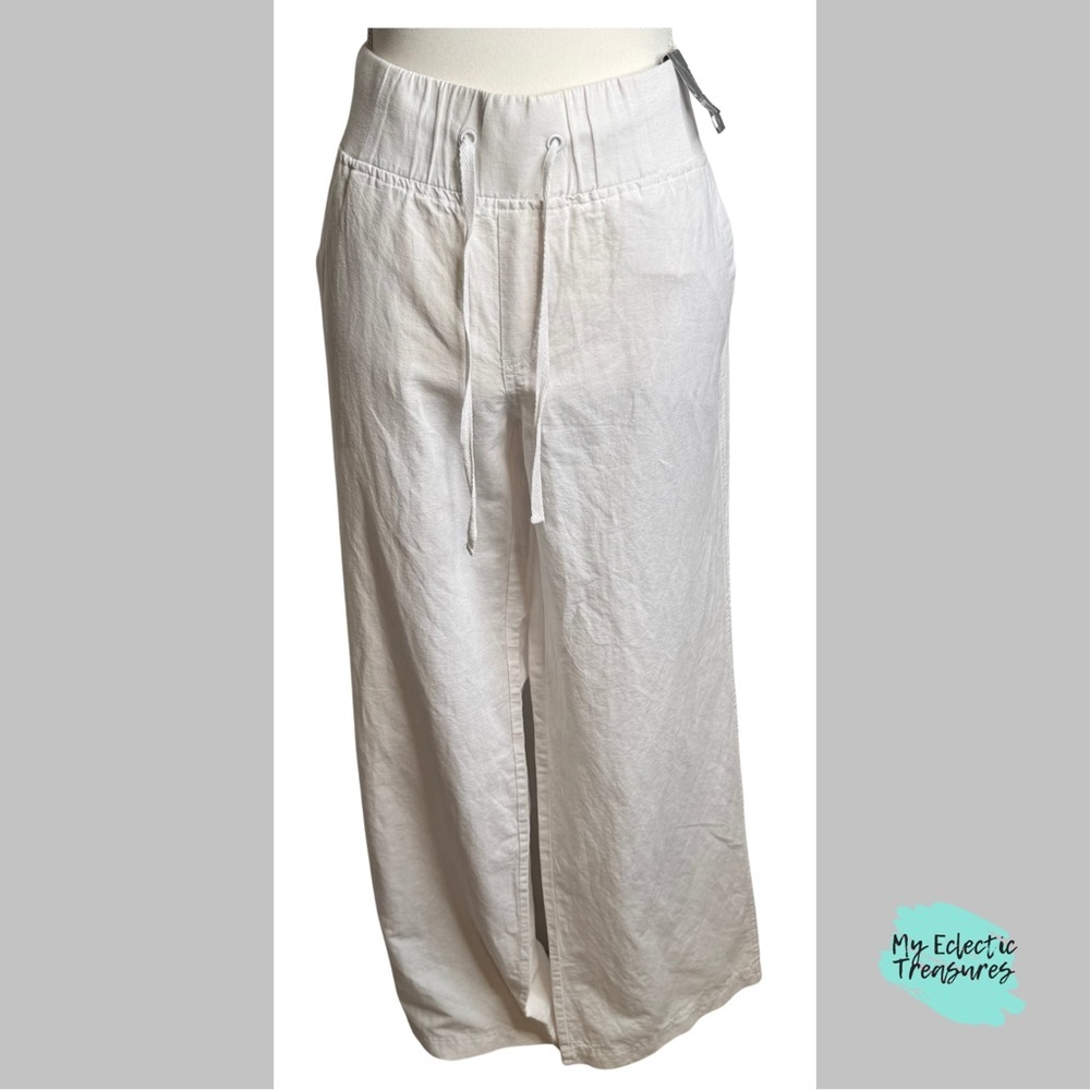 NY&C Linen Wide Leg Pants White Size Medium NWT Drawstring Summer
